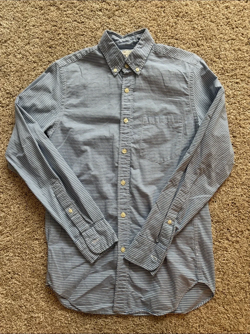 J. Crew Slim Fit Navy and White Micro-Stripe Button-Down Shirt
